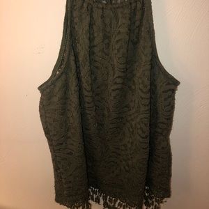 Green high neck floral tank top